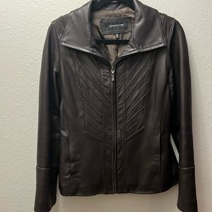 Jones New York , Chocolate Brown Size Medium Leather Jacket .